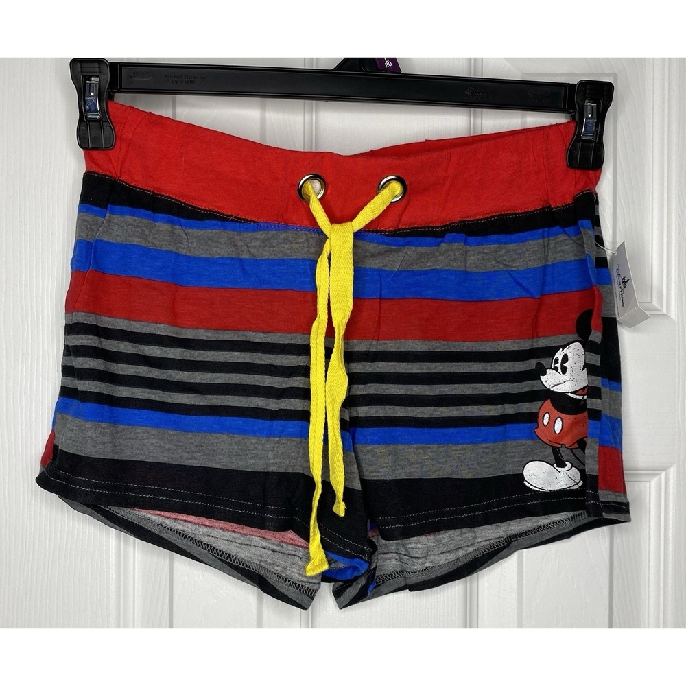 Disney Parks Women Pajama Shorts Mickey Mouse Striped Red Blue Black XS